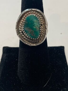 Vintage Navajo Sterling Silver Turquoise Ring - Green Turquoise Size 6.5